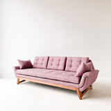 Mid Century Gondola Sofa with New Purple/Pink Upholstery