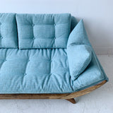 Mid Century Gondola Sofa with New Light Blue Upholstery