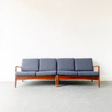 Mid Century Modern Walnut 2 Part Sofa by Royal Danish