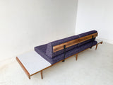 Mid Century Modern Platform Sofa with Marble End Tables and New Upholstery