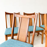 Set of 6 Dining Chairs with New Blue Upholstery