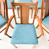 Set of 6 Dining Chairs with New Blue Upholstery