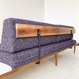 Mid Century Modern Platform Sofa with Marble End Tables and New Upholstery