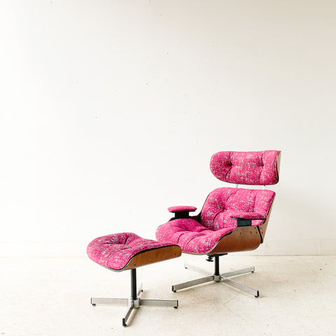 Plycraft Chair and Ottoman with Fucshia Upholstery