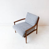 Mid Century Modern Danish Style Lounge Chair with New Grey/Blue Upholstery