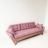 Mid Century Gondola Sofa with New Purple/Pink Upholstery