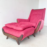 Mid Century Modern Lounge Chair and Ottoman with New Fuschia Upholstery