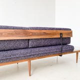 Mid Century Modern Platform Sofa with Marble End Tables and New Upholstery