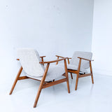 Pair of Mid Century Lounge Chairs with New Grey Upholstery
