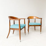 Pair of Mid Century Occasional Chairs with New Light Blue Upholstery