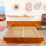 Mid Century Danish Teak King Size Platform Bed with Floating Nightstands