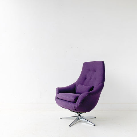 Mid Century Modern High Back Lounge/Swivel Chair with New Purple Upholstery