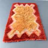 Mid Century Modern Rya Rug with Red and Gold Hues