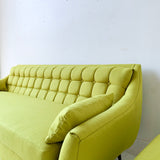 Mid Century Modern Sofa and Lounge Chair with New Chartreuse Upholstery