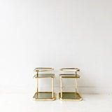 Pair of Vintage Glass and Brass End Tables with Swivel Tops