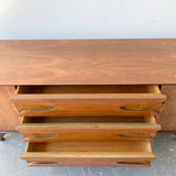 Mid Century Modern Burl + Bookmatched Dresser with Sculpted Legs