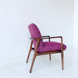 Mid Century Modern Occasional Chair with New Purple Tweed Upholstery