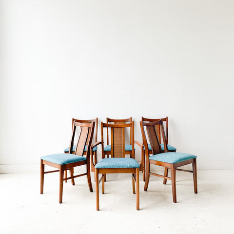 Set of 6 Dining Chairs with New Blue Upholstery