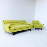 Mid Century Modern Sofa and Lounge Chair with New Chartreuse Upholstery