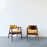 Pair of Gunlocke Chairs with New Mustard Tweed Upholstery