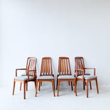 Set of 8 Sculpted Teak Dining Chairs with New Upholstery