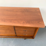 Mid Century Modern Low Walnut Dresser with Curved Top