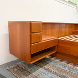 Danish Teak Queen Size Platform Bed with Floating Nighstands