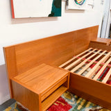 Mid Century Danish Teak Queen Size Platform Bed with Nightstands