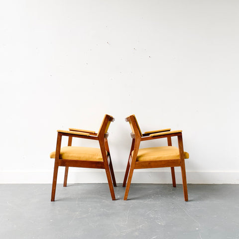 Pair of Mid Century Modern Occasional Chairs with New Yellow Upholstery