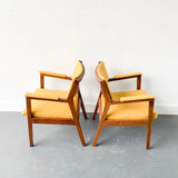 Pair of Mid Century Modern Occasional Chairs with New Yellow Upholstery