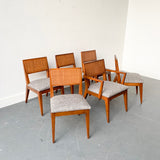 Set of 6 Sculpted Walnut Cane Back Dining Chairs