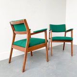 Pair of Mid Century Modern Occasional Chairs with New Green Upholstery