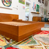 Mid Century Danish Teak Queen Size Platform Bed with Nightstands