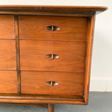 Mid Century Modern Low Walnut Dresser with Curved Top