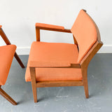 Pair of Mid Century Occasional Chairs with New Orange Upholstery