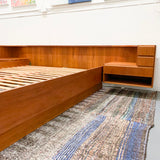 Danish Teak Queen Size Platform Bed with Floating Nighstands