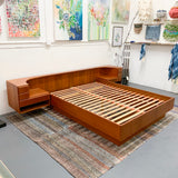 Danish Teak Queen Size Platform Bed with Floating Nighstands