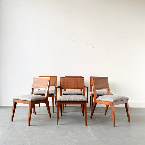 Set of Sculpted Walnut Cane Back Dining Chairs