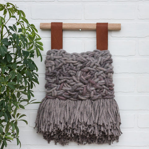 Neutral Wall Hanging with Leather + Fringe