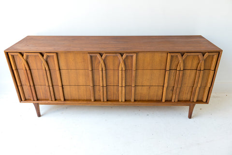 red lion dresser Red Lion Mid Century Modern Vintage Lowboy 9 Drawer Mahogany Parquetry Dresser c. 1950s